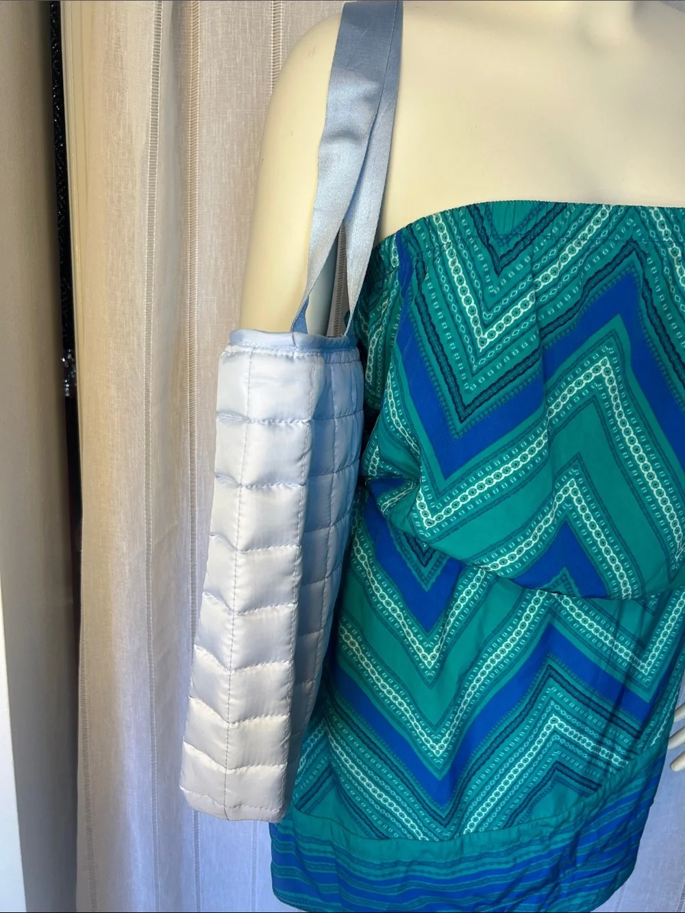 Quilted Light Blue Tote Bag - Women's Shoulder Carry